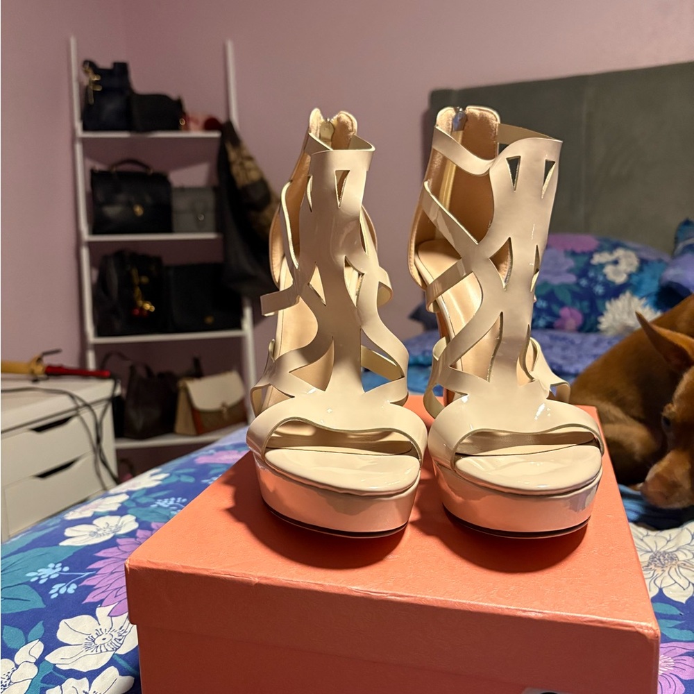 strappy nude platform heels